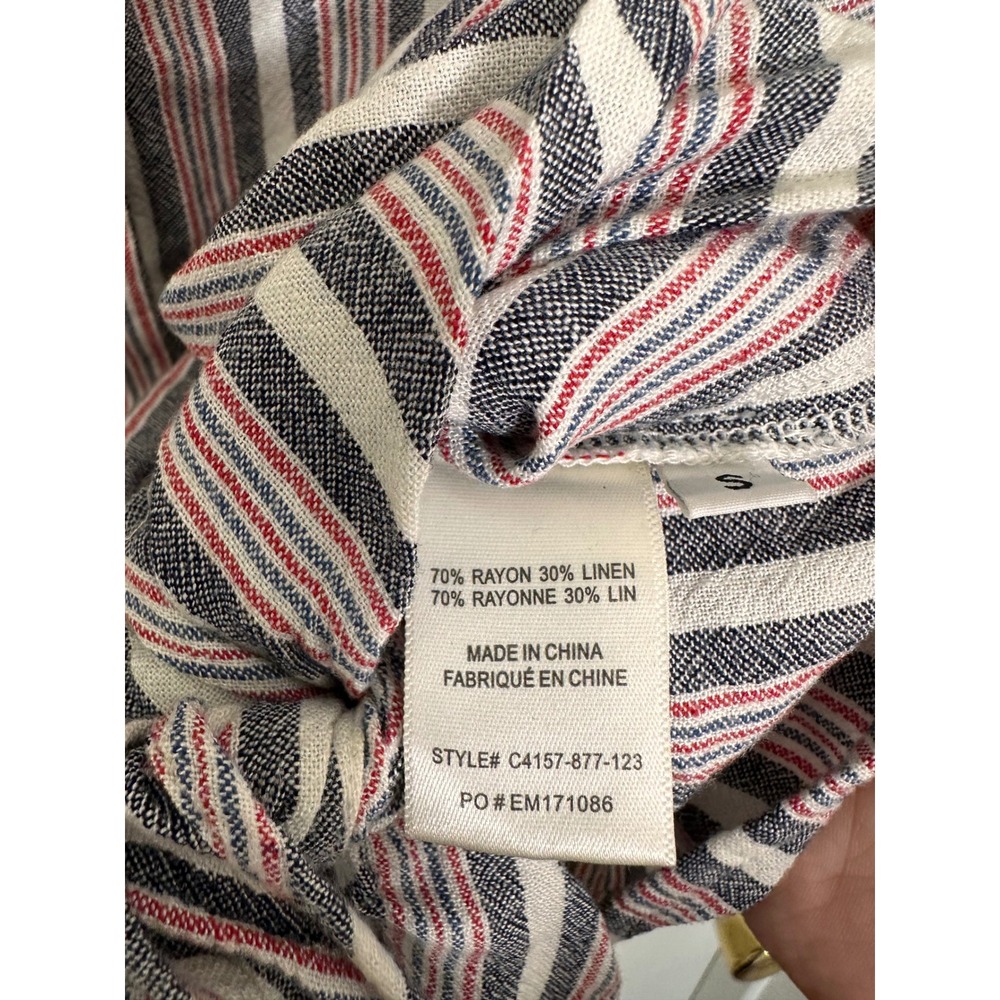 Cloth & Stone Striped Tie Front Linen Blend Button Down Shirt Navy Red White S - Picture 5 of 5